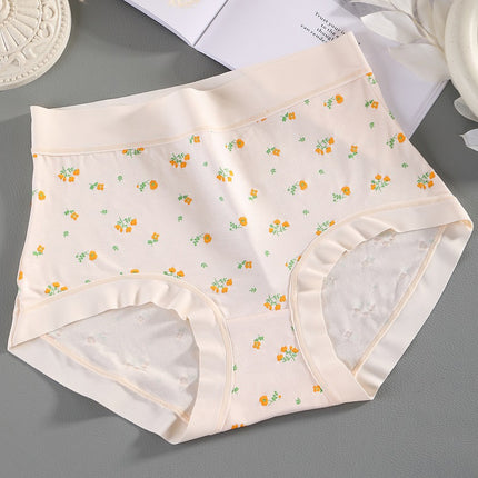 Women's Modal Print Plus Size High Waist Silk Antibacterial Crotch Underwear
