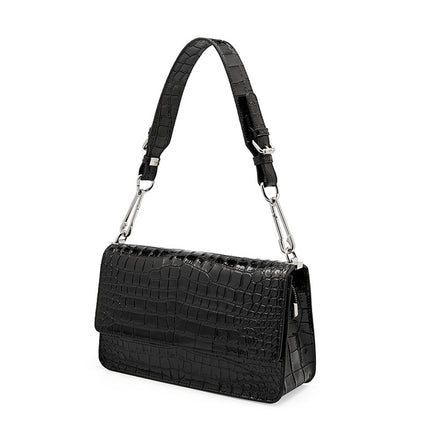 Women's Fashion Genuine Leather Bag Crocodile Pattern Crossbody Bag Premium One-Shoulder Baguette Bag