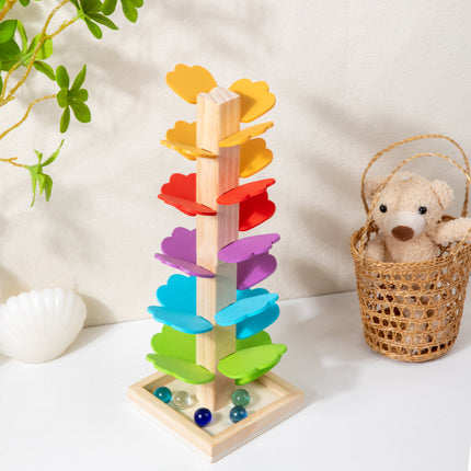 Wholesale Musical Tree Toys Wooden Rolling Beads Rainbow Petals Inserting Building Blocks 