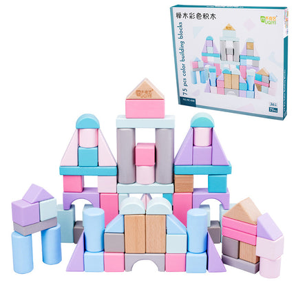 Children's Beech Pyramid Ladder Large Rainbow Building Blocks Assembly Toy