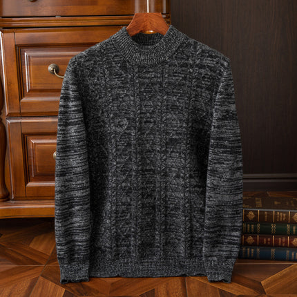 Men's Winter Half Turtleneck Thick Jacquard Casual Loose 100% Wool Sweater