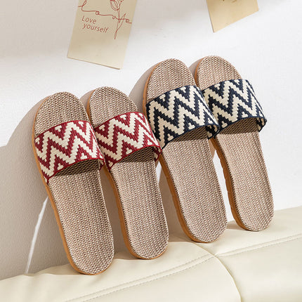 Men's and Women's Summer Linen Straw Rattan Home Non-slip Soft-soled Slippers