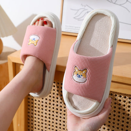 Wholesale Women's Spring Autumn Home Thick-soled Non-slip Linen Slippers