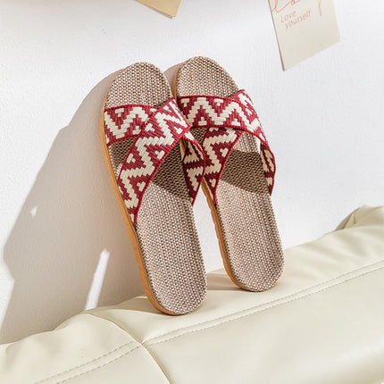 Men's and Women's Summer Linen Straw Rattan Home Non-slip Soft-soled Slippers