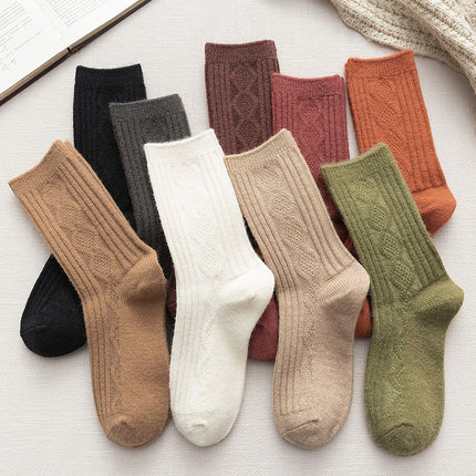 Women's Autumn Winter Mid-calf Socks Thickened Wool Socks Warm Striped Stockings