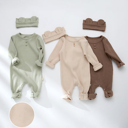 Baby Fall Cotton Long-sleeved Romper Babygrow Hairband Set