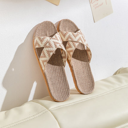 Men's and Women's Summer Linen Straw Rattan Home Non-slip Soft-soled Slippers