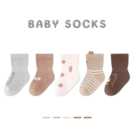 Wholesale 5 Pairs Baby Autumn Cartoon Bear Combed Cotton Socks