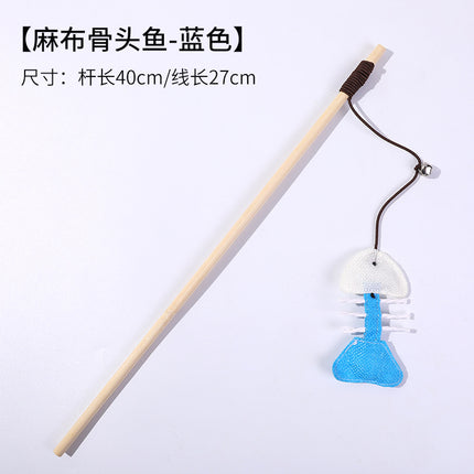 Wholesale Cat Toys Hemp Rope Cat Teasing Rod Wooden Handle Mouse Cat Teasing Stick 