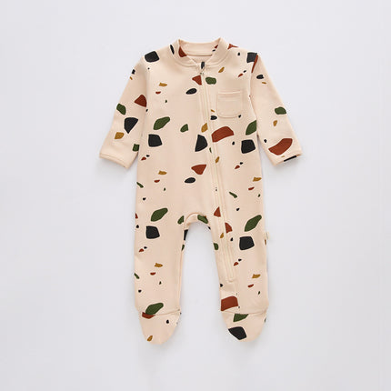 Newborn Spring Cotton Diagonal Zipper Babygrow With Feet