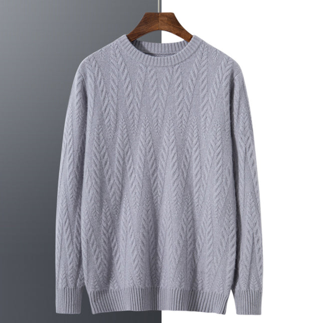 Men's Thickened Round Neck Pullover Jacquard Loose Casual Woolen Sweater