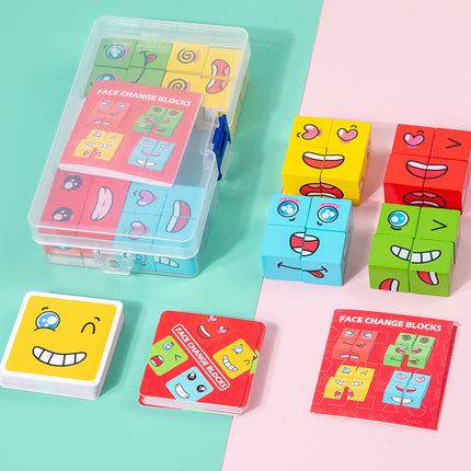 Wholesale Children's Wooden Face-changing Rubik's Cube Building Blocks Matching Board Game Toys