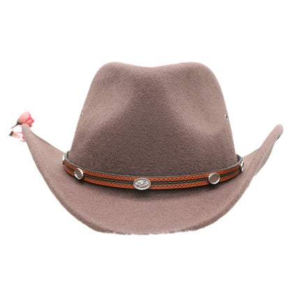 Men's Winter Tibetan Style Woolen Cowboy Hat Western Gentleman Felt Hat Breathable Jazz Hat 