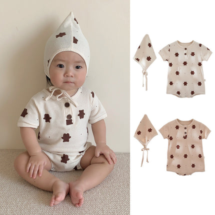 Newborn Baby Onesie Infant Summer Waffle Print Romper Bodysuit