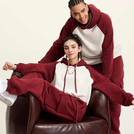 Couples Autumn and Winter Retro Contrast Hooded Sweater Set