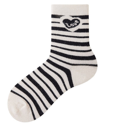 Wholesale Women's Winter Warm Rhombus Love Embroidery Mid-calf Wool Striped Socks