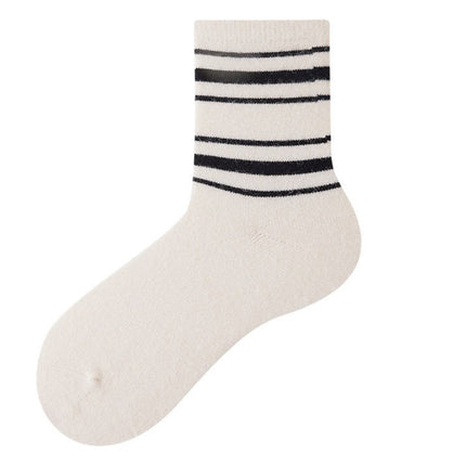 Wholesale Women's Winter Warm Rhombus Love Embroidery Mid-calf Wool Striped Socks