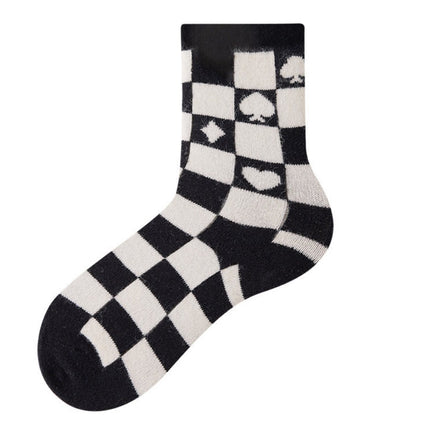 Wholesale Women's Winter Warm Rhombus Love Embroidery Mid-calf Wool Striped Socks