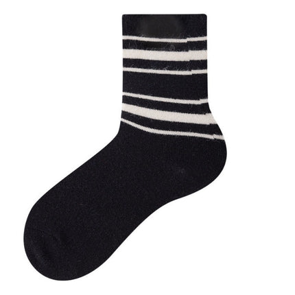 Wholesale Women's Winter Warm Rhombus Love Embroidery Mid-calf Wool Striped Socks