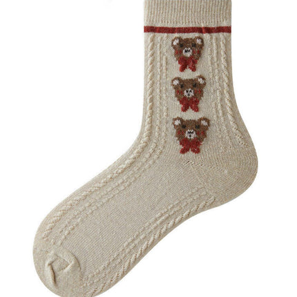 Wholesale Women's Fall Winter Red Cotton Bear Pile Socks Wool Socks Mid-calf Socks