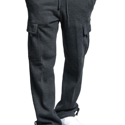 Pantalones deportivos de bolsillo de color sólido con cintura elástica y cordón para hombre