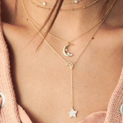 Moon Pentagram Multilayer Necklace