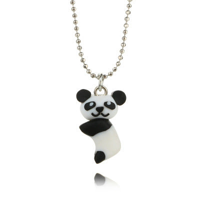 Handmade Cute Panda Soft Pottery Bead String Cartoon Animal Pendant Necklace