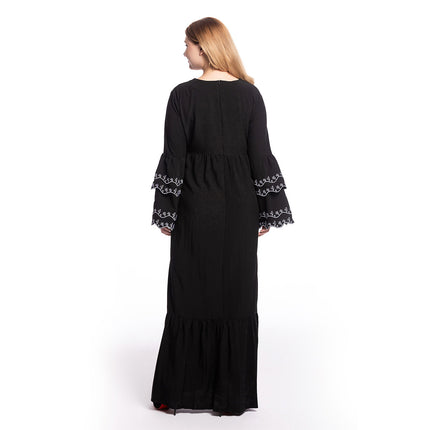 Vestido de manga de pétalo de talla grande Bordado Slim Fit Abaya