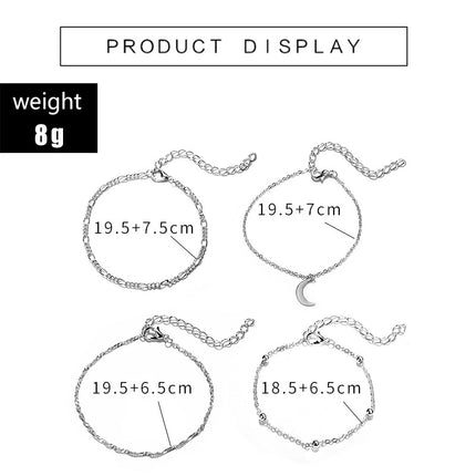 Tobillera de aleación envuelta con cadena de cuentas de arroz lunar, 4 piezas