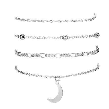 Moon Rice Bead Chain Wrapped Alloy Anklet Anklet 4 Pieces