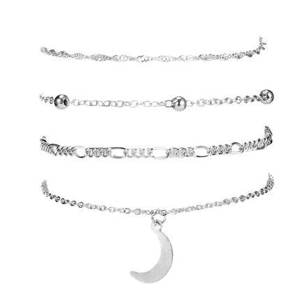 Moon Rice Bead Chain Wrapped Alloy Fußkettchen Fußkettchen 4 Stück