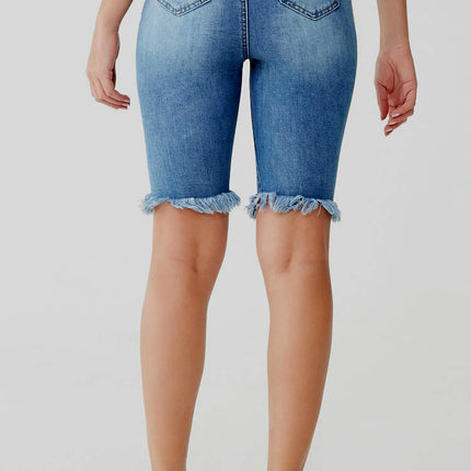 Wholesale Women's Spring High Elasticity Mid Waist Hole Denim Shorts