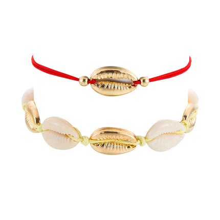 Small Red Rope Bead Shell Pendant Beach Alloy Anklet