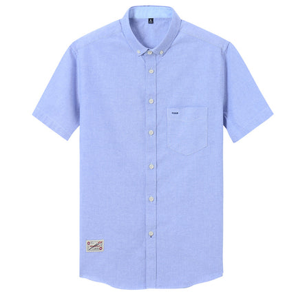 Wholesale Men's Casual Washed Cotton Short Sleeve Solid Color Shirt