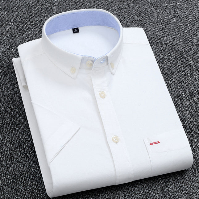 camisa de hombre casual de color sólido lavado de manga corta de algodón
