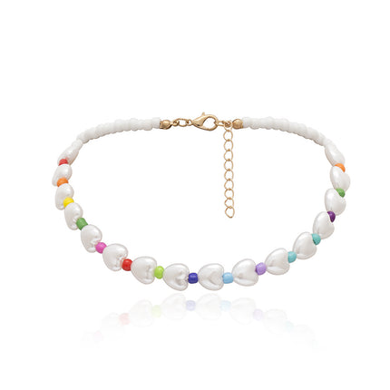 Colorful Beads Beaded Heart Shaped Pearl Necklace