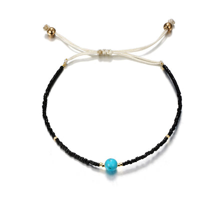 Fashion Simple Handwoven Rice Bead Cord Geometric Turquoise Anklet