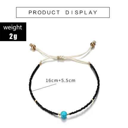 Fashion Simple Handwoven Rice Bead Cord Geometric Turquoise Anklet