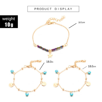 Creative Simple Rice Bead Alloy Round Eyes Stars Multilayer Anklet