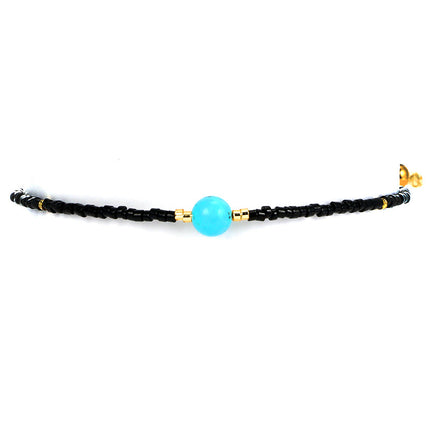 Fashion Simple Handwoven Rice Bead Cord Geometric Turquoise Anklet