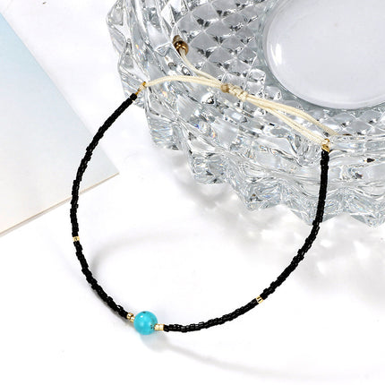 Fashion Simple Handwoven Rice Bead Cord Geometric Turquoise Anklet