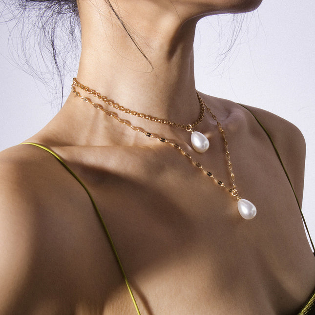 Großhandelsart- und weiseeinfache Doppelschicht-Tropfen-Perlen-Anhänger-Halskette