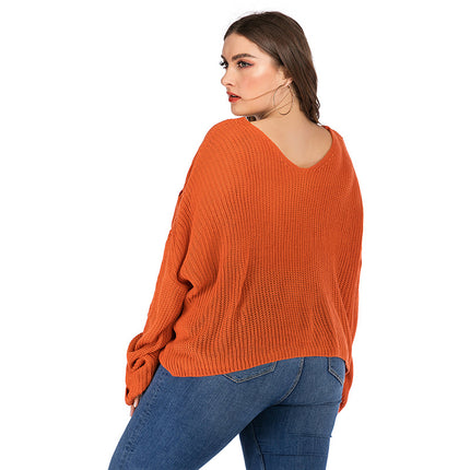 Suéter de color sólido de manga larga de talla grande para otoño e invierno para mujer