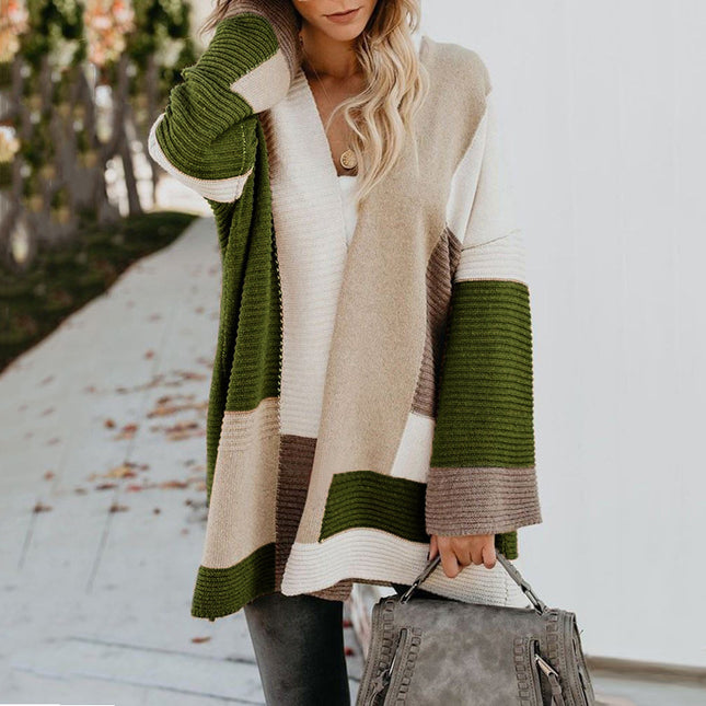 Oversize-Pullover mit geometrischem Farbblockmuster in Übergröße für Damen