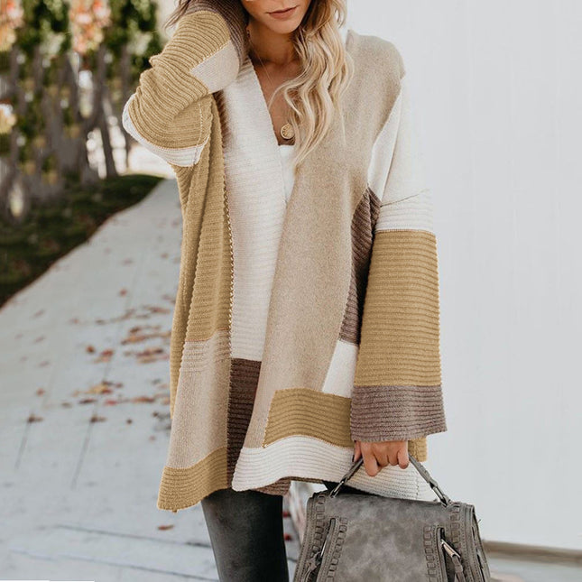 Oversize-Pullover mit geometrischem Farbblockmuster in Übergröße für Damen