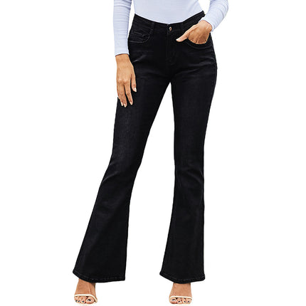 Wholesale Women's Solid Color Casual Pants Ladies High Waisted Flared Jeans