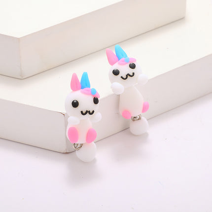 Handgemachte niedliche bunte Kaninchen-Schleim-Ohrringe