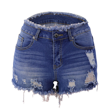 Wholesale Women's Ripped Zip Fringed Women's Jeans Shorts