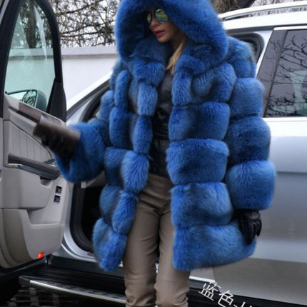 Wholesale Women's Winter Faux Fur Fox Fur Long Long Sleeve Hooded Coat