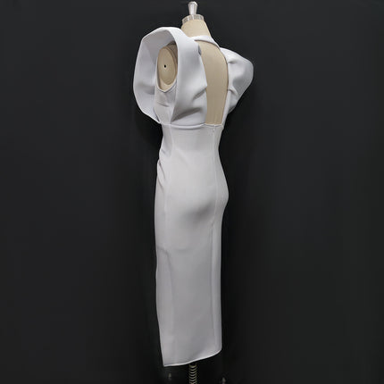 vestido de mujer con escote en V profundo y espalda abierta de cintura alta de gran tamaño con abertura delgada